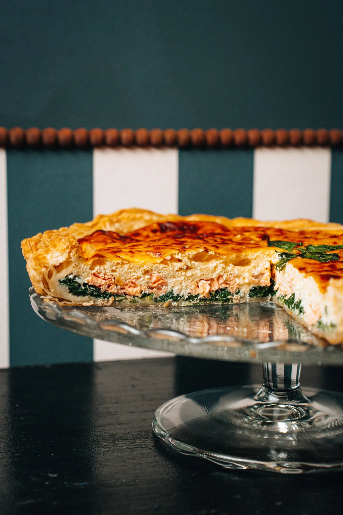 Tarte au saumon et aux épinards, cuite au four